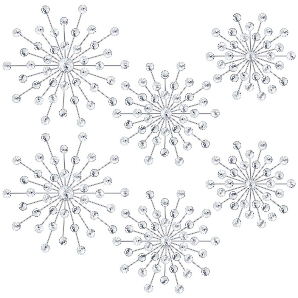 3988 6 Pcs Metal Starburst Wall Decor Bling Crystal Wall Art Rhinestone
